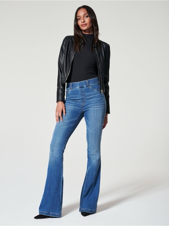 SPANX Denim - SPANX High Rise Flare Jeans Pull On Shaping Denim Vintage Indigo XL